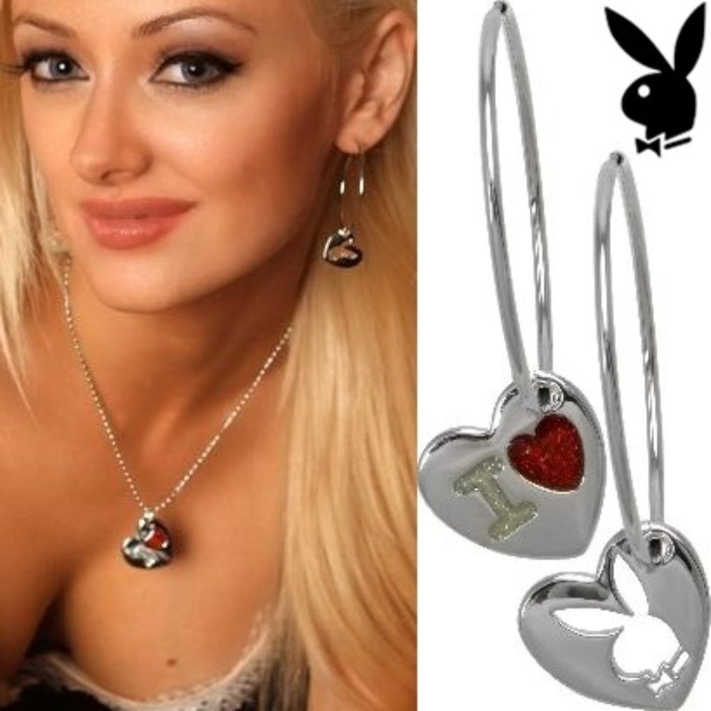 Playboy Hoop Earrings I Love Bunny Heart Charm y2k